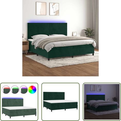 Matratze - Boxspringbett mit Matratze & LED Dunkelgrün 200x200 cm Samt (1/5)