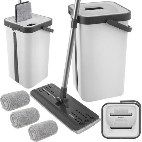 Fregona plana con cubo de doble cámara de 11 l y 3 almohadillas