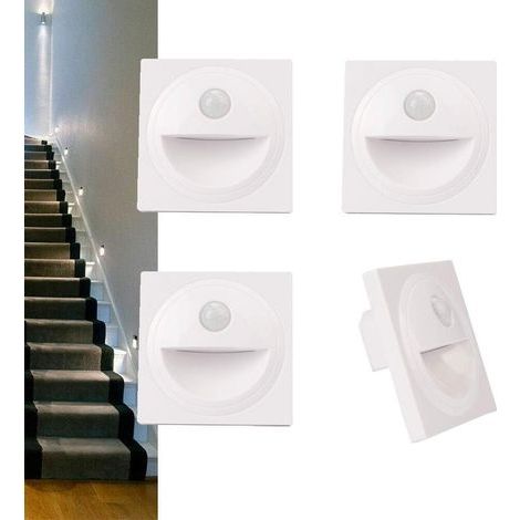 4er-Pack LED-Einbaustrahler für Treppenhäuser, Warmweiß 3000K, Wandeinbauleuchte, Einbaulampe für 86-mm-Schalterdosen, Weiß (1/5)