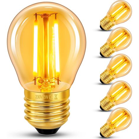 Ampoule E27 Vintage led Filament, 2W 20W 220V, matière Verre, Lot de 6, couleur blanc (1/5)