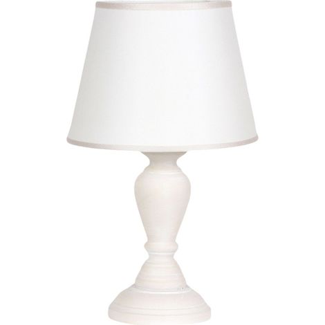 Lumetto In Legno Classico Crema Sbiancato Con Paralume 1 Luce Smergo
