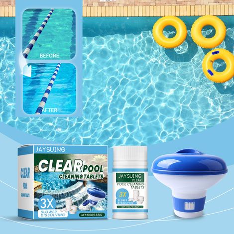 Brausetabletten zur Poolreinigung, zur Entfernung von Kalk und Gerüchen sowie zur Klärung des Wassers. Schnell auflösende Reinigungstabletten – 100 g Brausetabletten  1 + Spender  1 -- DE (1/5)