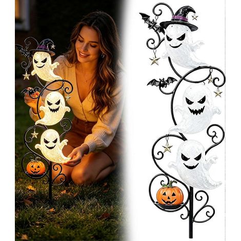 Décoration d'Halloween : lampe solaire fantôme à planter dans le jardin extérieur