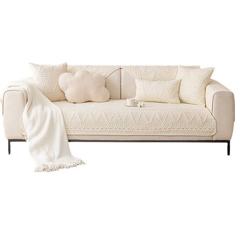 Funda De Sofa - Algodón Lavado Nórdico - Antideslizante Con Bordes Decorativos - Para Sofá Sillón Chaiselongue Y Sillas - 90 X 180 Cm - Unidad (1/5)