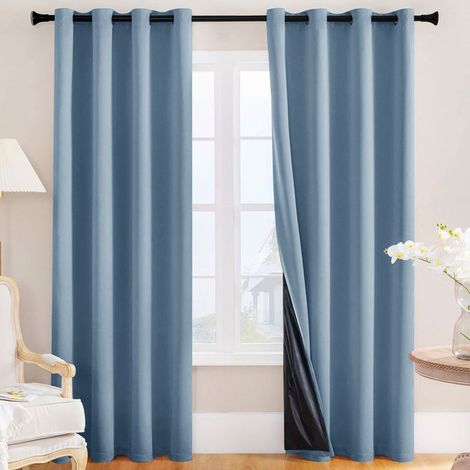 Rideaux occultants en deux parties, adaptés aux chambres et aux salons (bleu,132cm274cm) (1/4)