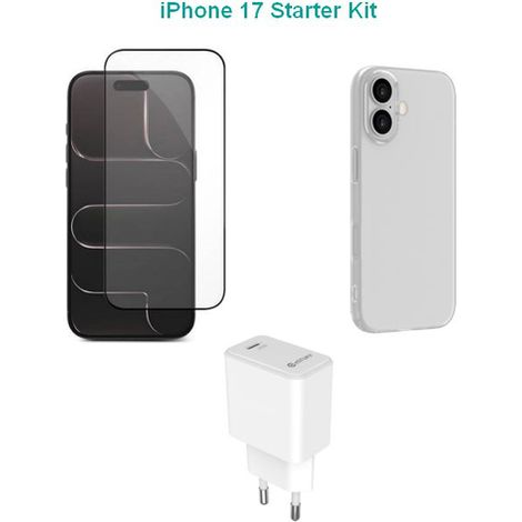 Conjunto eSTUFF para iPhone 17: Cargador, funda y cristal marrón. (1/3)