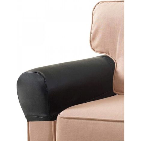 1 Paire de Housses d'accoudoir de canapé en Cuir PU pour accoudoirs de fauteuils, Housses Extensibles pour Meubles de canapé, accoudoirs (Noir) (1/5)