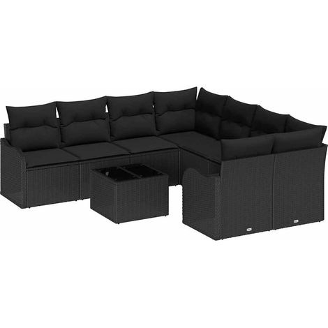 Maison Exclusive - Gartensofa-set mit Kissen 9 pcs Schwarz Poly-R