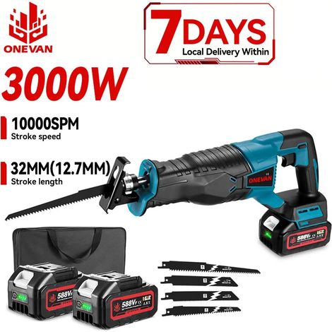 3000W scie alternative électrique sans fil tronçonneuse de coupe de tuyaux métalliques outils électriques de travail du bois pour batterie Makita 18V, Avec 2 batteries + 1 prise EU (1/5)