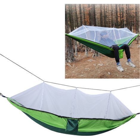 Outdoor-Hängematte, Tragkraft 661 lb, leichte, tragbare Hängematte mit Netz für Camping, Picknick im Garten, dunkelgrün mit grünen Früchten (weißes Netz) (1/5)