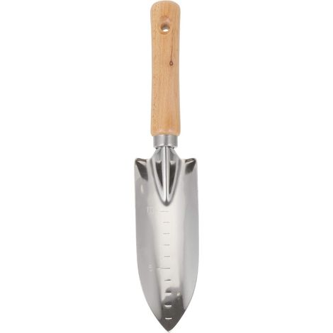 Truelle de Jardin en Acier Inoxydable Échelle et Manche Bois Finition Miroir Argentée, Réduit la Fatigue Main et Poignet, Outil de Jardinage pour Repiquage Précis (1/5)