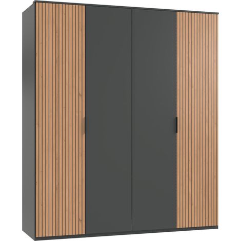 Armoire avec corniche, placard coloris graphite, imitation chêne Artisan - Longueur 180 x Hauteur 210 x Profondeur 58 cm (1/2)