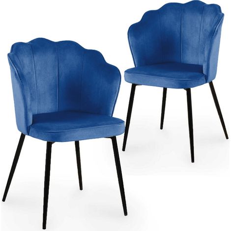 Lot de 2 chaises design en velours bleu pieds noirs GARANCE (1/5)