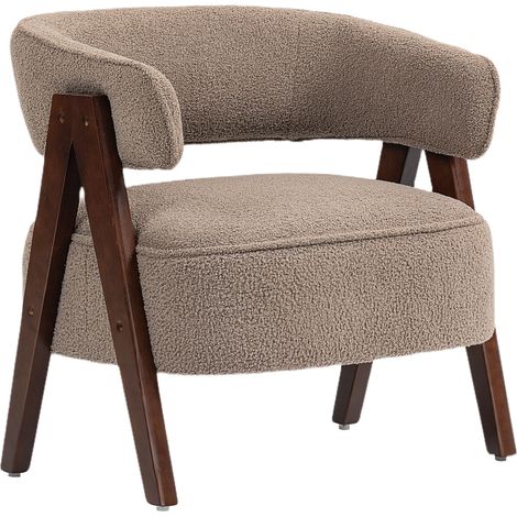 Lounge-Sessel mit Bouclé-Bezug, gepolstert, breite Sitzfläche, ergonomische Rückenlehne, 70 x 64 x 71 cm, braun