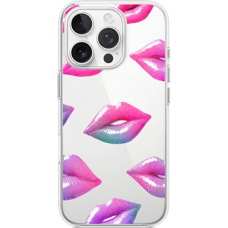 Custodia per iPhone 15 Pro Max, trasparente, flessibile in silicone, labbra olografiche (1/5)