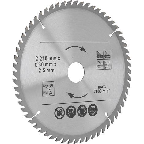 Lame de scie circulaire 210 mm carbure pour bois et plastique, compatible scie à onglet et scie de table. (1/5)