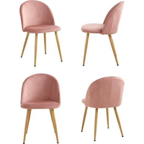 4er Set Esszimmerstühle Samt Rosa mit Holzoptik Metallbeinen (1/5)