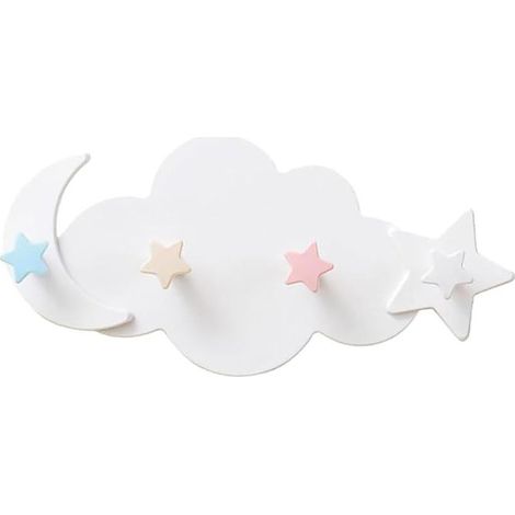 Stück Stern- und Mond-Kleiderhaken, 4 Kinder-Kleiderhaken, Wandgarderobe aus Kunststoff zur einfachen Montage (kein Bohren erforderlich), wolkenförmige Wandhaken, geeignet für Kleiderschränke (1/5)