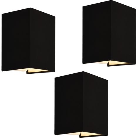 Set di 3 Applique Schwerin da Interni con Paralume Quadrato in Tessuto Nero - lux.pro
