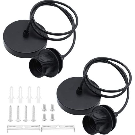 E27 Luminaire Suspension Câble 100 cm Porte Lampe Bar Café Magasin Hôtel Noir (1/5)