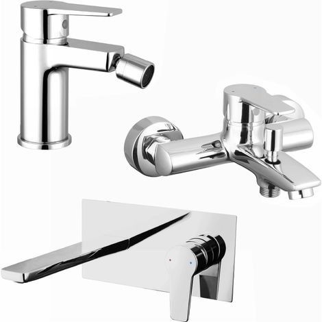 Set Miscelatori con Lavabo ad Incasso Bidet senza Scarico ed esterno vasca c/rubinetto in Ottone Cromato Mod. Jane (1/5)