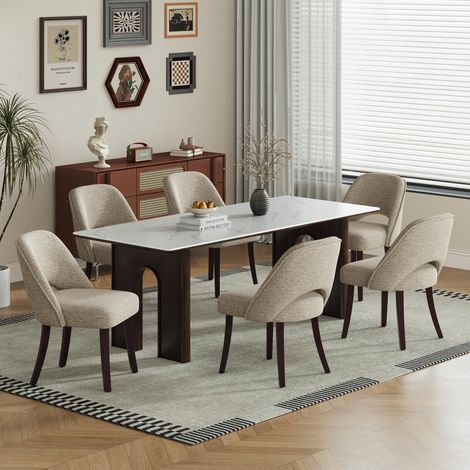 Lot de 6 chaises de Salle à Manger rembourrées en Tissu, Pieds en Bois Massif, Dossier incurvé et Assise épaisse en Mousse Haute densité, Design Moderne pour Cuisine et Salle à Manger, Kaki (1/5)