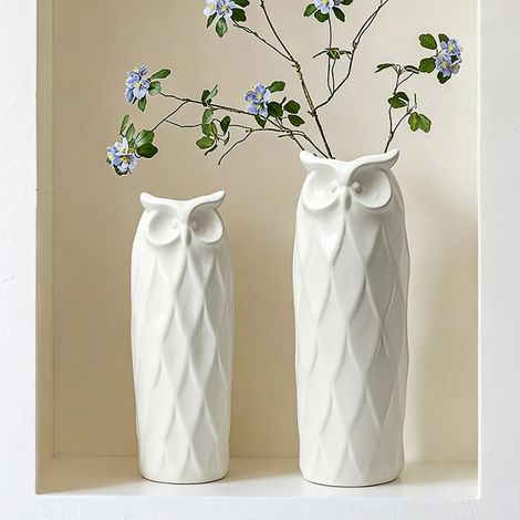 Lot de 2 vases en céramique en Forme de Chouette pour Salon, Chambre à Coucher, 24 cm et 21 cm, vases à Fleurs artificielles Blanches Modernes pour décoration d'intérieur, Bureau, Table (1/5)