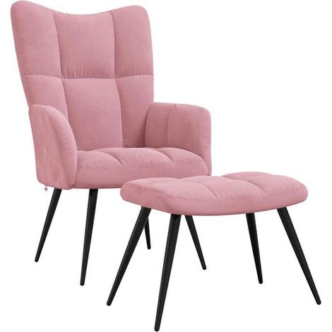 Fauteuil lounge en velours rose avec repose-pieds (1/5)