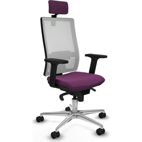 Horna sincro malla blanca similpiel morado brazos 2D base aluminio cabecero 2D ruedas 65mm nailon (1/5)