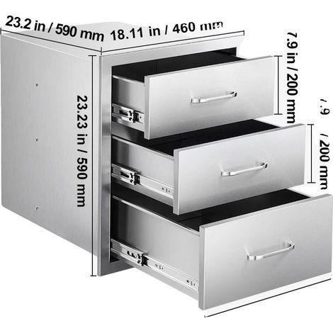 Armoire de tiroir de cuisine extérieure, design spacieux, acier inoxydable durable, Intégré (1/2)