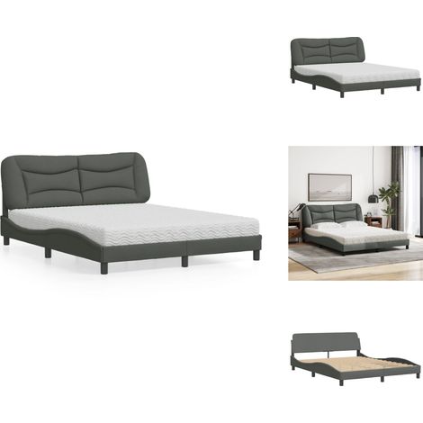 Lit avec matelas gris foncé 160x200 cm tissu - Lit Double - Lit Plateforme - Lit Design - Literie - Sommier Tapissier (1/5)