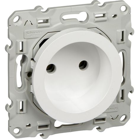 Schneider Electric – Prise de courant 2P blanche à vis – Connexion rapide sans terre – 16A 250V AC – Installation encastrée – Compatible plaques Odace - S520033