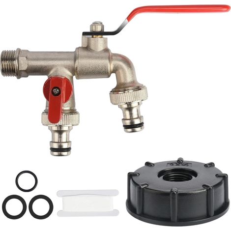 MINKUROW Rubinetto da Giardino Doppio da 1/2" con Adattatore per Serbatoio Ibc, Rubinetto Antigelo in Ottone Massiccio, Rubinetto Esterno Multifunzione (1/5)