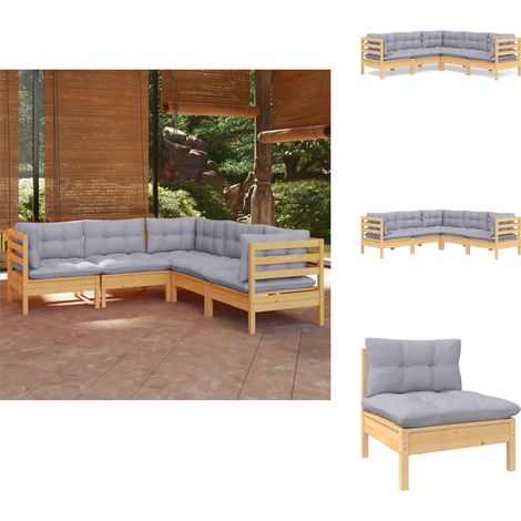 5-tlg. Garten-Lounge-Set mit Grauen Kissen Kiefer Massivholz - Garten Lounge Set - Kiefernholzmöbel - Outdoor Möbel - Gartenzubehör - Loungemöbel (1/5)