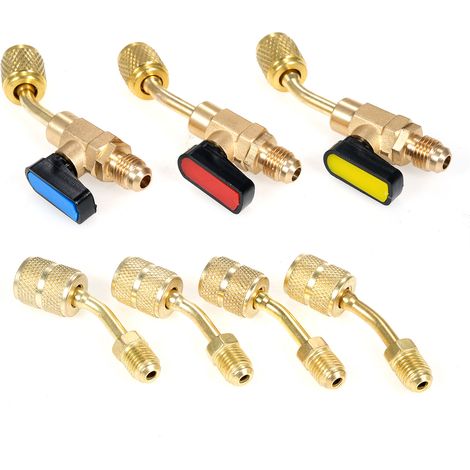Robinet à bille à coupure oblique pour fluide frigorigène de climatisation, 1/4 pouce, et raccord adaptateur R410A (raccord évasé avec filetage femelle 5/16 pouce vers filetage mâle 1/4 pouce) (1/5)
