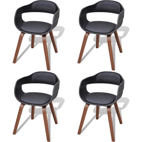 vidaXL Sillas de comedor 4 uds madera curvada cuero sintético negro (1/5)