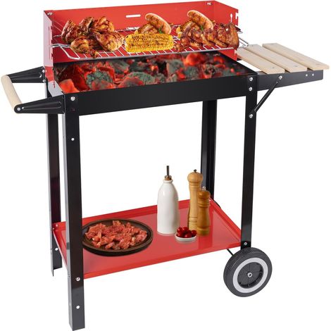 Barbecue au charbon de bois d'extérieur réglable carré avec poignée push-pull pour l'extérieur, le camping, le barbecue (voiture rouge) (1/5)