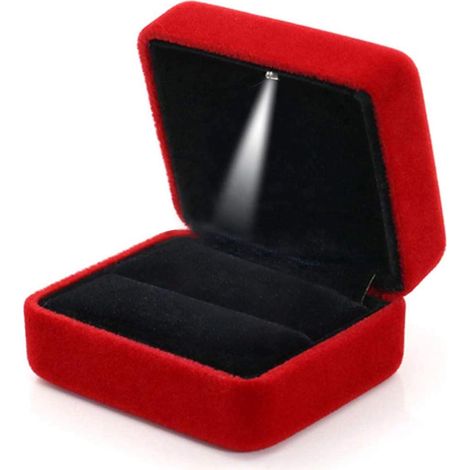 Écrin bague en velours rouge avec éclairage LED, coffret à bague pour mariage, demande en mariage et fiançailles (1/5)