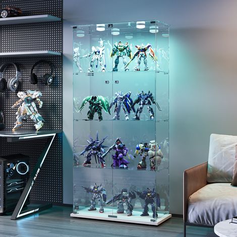 HYTKKBD - Vitrine en Verre avec 2 Portes et 4 Étagères,Vitrine pour Collection avec Lumières LED,Vitrine Multifonctionnelle,Vitrine Salon,Verre Trempé,163x78.5x35cm,Blanc (1/5)
