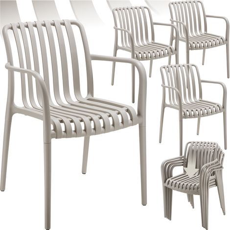Lot 4 chaises de jardin empilables résistantes aux intempéries taupe