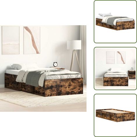 The Living Store Bettgestell Räuchereiche 90x200 cm - Holzbettfassungen - Massivholzbette - Bettkasten - Lattenrost - Schlafzimmereinrichtung (1/5)