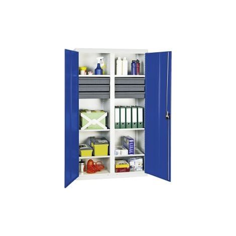 Armadio Stumpf attrezzi e materiali serie 3000 grigio chiaro / blu genziana + 6 cassetti 100 mm + parete divisoria centrale + 6 ripiani estraibili - 3004274