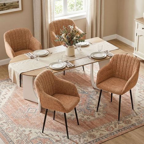 Goeurvant Minimalistische Esszimmerstühle mit breiter Sitzfläche und ergonomischen Armlehnen, Kombination aus Komfort und Eleganz - 4er Set - Braun - Chenille