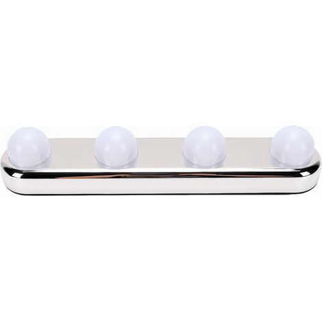Lampe de maquillage sans fil pour coiffeuse, 4 ampoules LED portables à piles, avec ventouse, luminosité réglable, argentée, 3 W, blanche. (1/5)