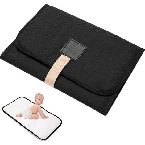 Tapis à langer de voyage pliable noir, tapis à langer pour bébé, matelas à langer imperméable pour jeunes enfants, pliable et portable (1/5)