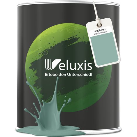 Wandfarbe Grün Mintgrün Matt Innenfarbe – Deckkraft Klasse 1, VOC-frei, Ohne Grundierung, Tropfarm – Wohnzimmer & Schlafzimmer – 1L – Veluxis (Light Eucalyptus)