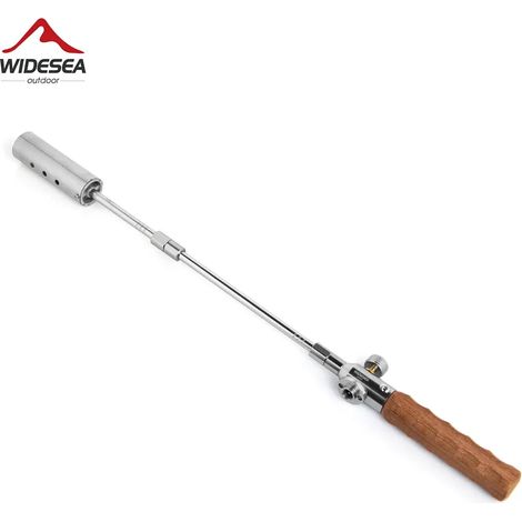 Réchaud de camping portable Widesea avec longue poignée en bois, brûleur à gaz amovible pour barbecue et bouteille de gaz, kit d'outils inclus. (1/4)