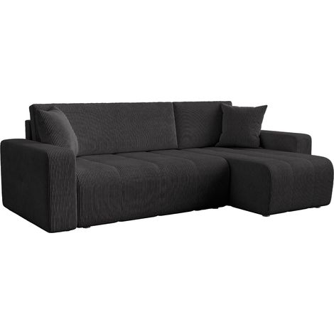 Mobilier Deco – Canapé d'angle convertible réversible avec coffre – Velours côtelé gris foncé – Confort optimal avec coussins épais – Design moderne (1/5)