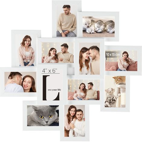 Cadre Photo pour Image 10 x 15 cm, Pêle-mêle Mural pour 12 Photos, Protection en Verre Transparent, à Assembler, Blanc (1/5)