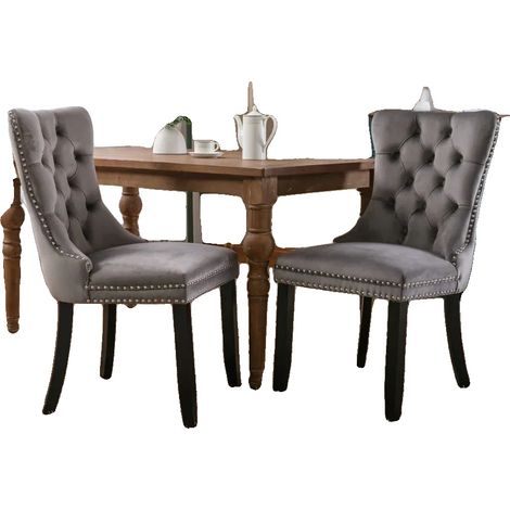 Chaise de salle à manger, Tissu en velours, Pieds en bois massif, CQY-gris (1/2)